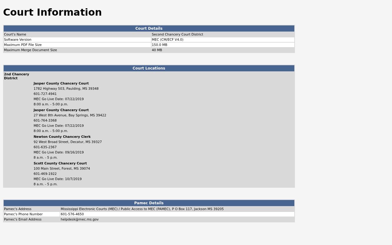 Scott County civil court docket Chancery Court information