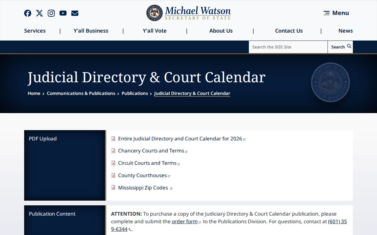 Scott County court schedule judicial calendar directory page